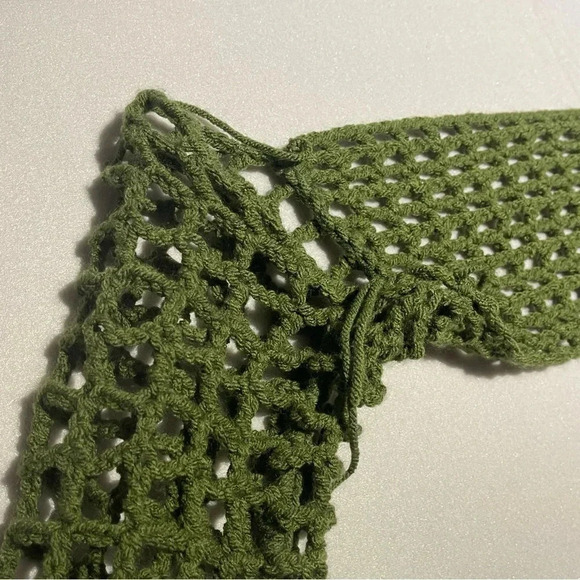 Handmade Green Crochet Long Sleeve Shrug Bohemian Beachy Coastal - Picture 4 of 7